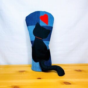 Golf Driver Head Cover Cat Lovers Denim x Black Cat Handmade by SHIZUJP